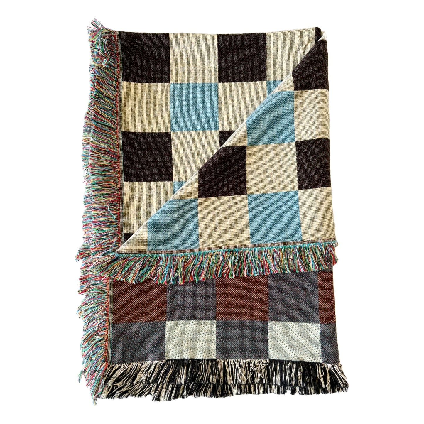 Blue & Brown Classic Check Woven Throw Blanket