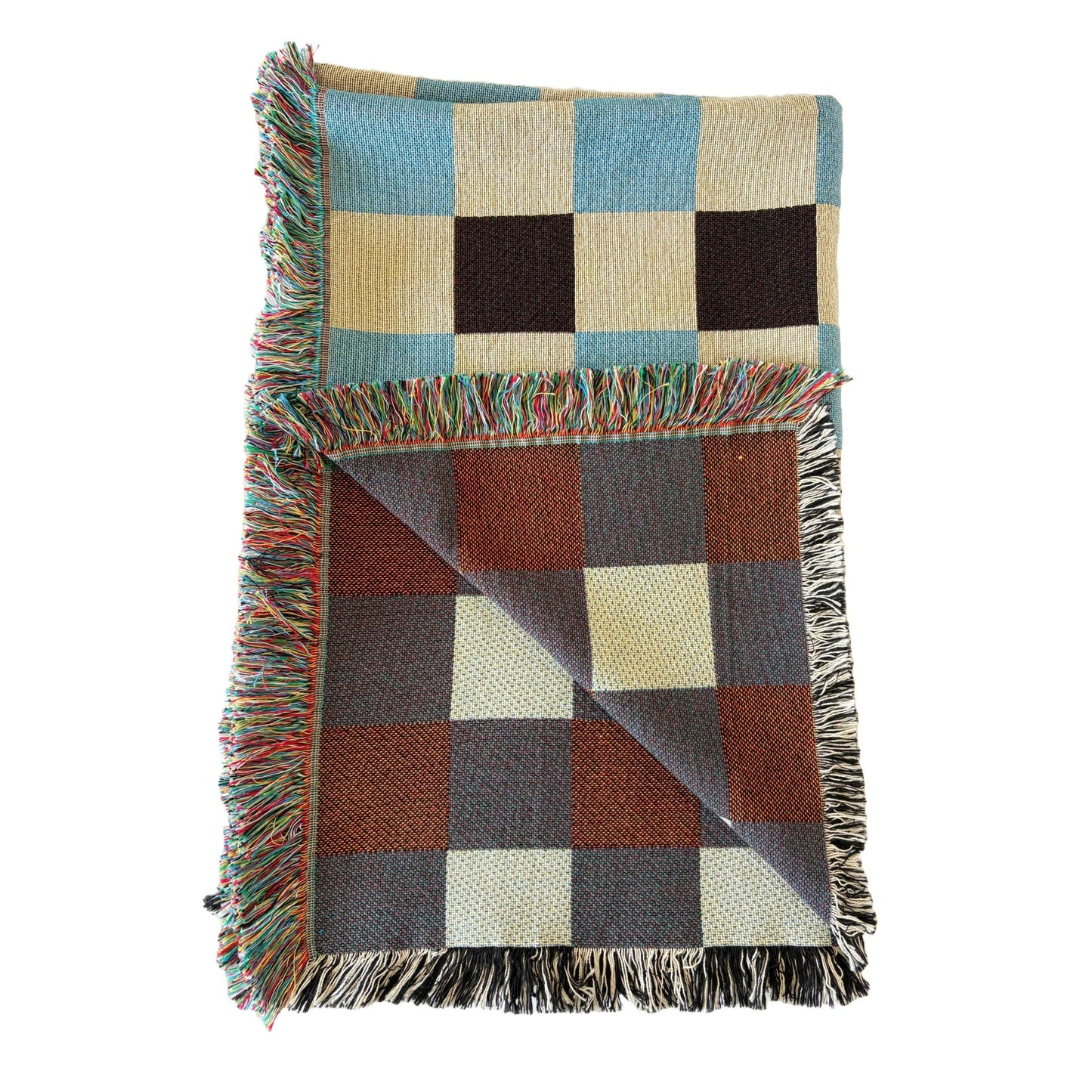 Blue & Brown Classic Check Woven Throw Blanket