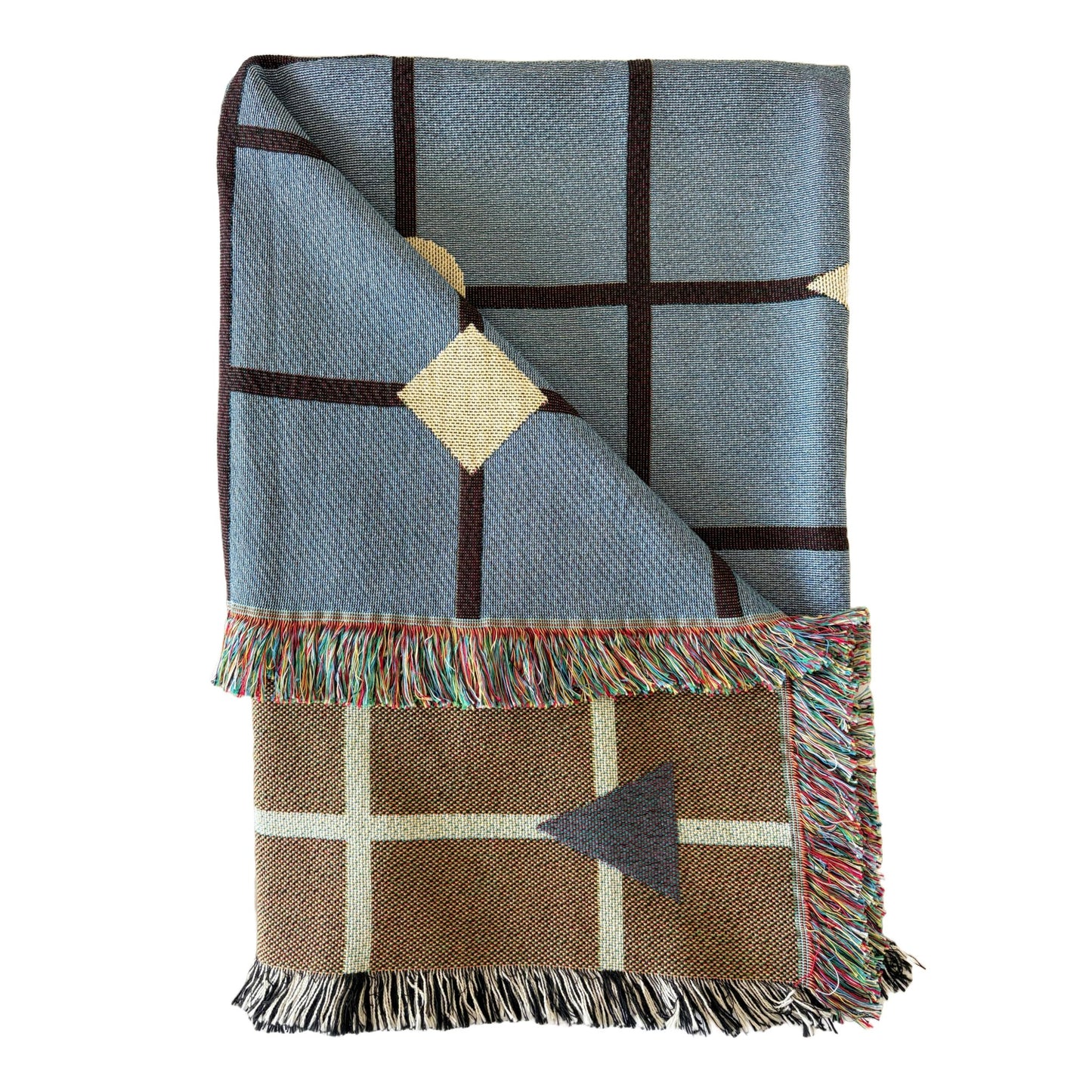 Blue & Brown Grid Woven Throw Blanket