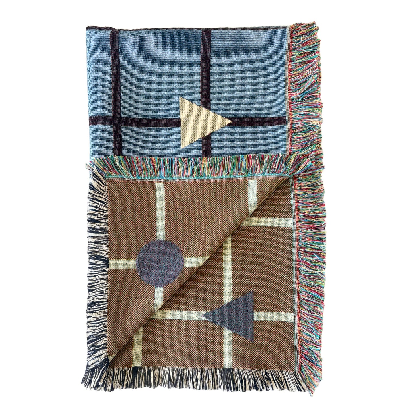 Blue & Brown Grid Woven Throw Blanket