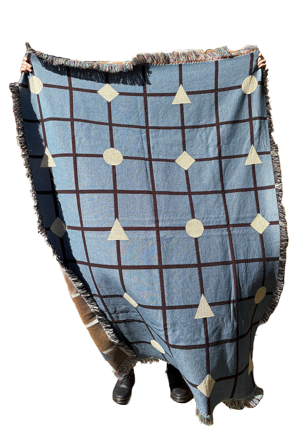 Blue & Brown Grid Woven Throw Blanket