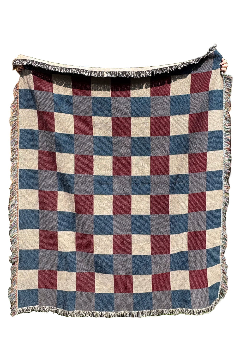 Beige & Green Gingham Woven Throw Blanket