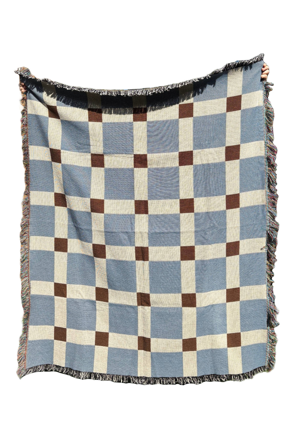 Blue & Brown Gingham Check Woven Throw Blanket