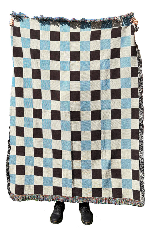 Blue & Brown Classic Check Woven Throw Blanket