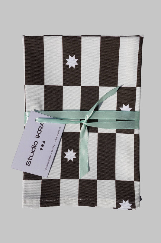 Brown Checkers & Stars Napkins Set of 2