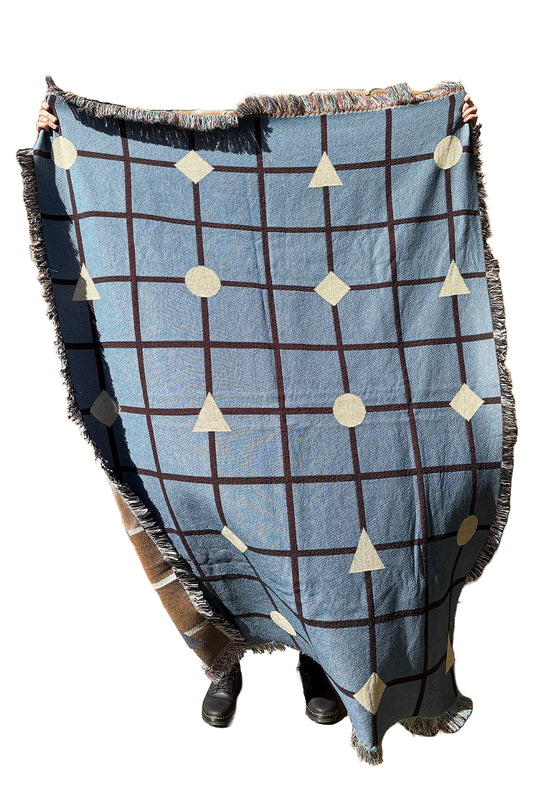 Blue & Brown Grid Woven Throw Blanket