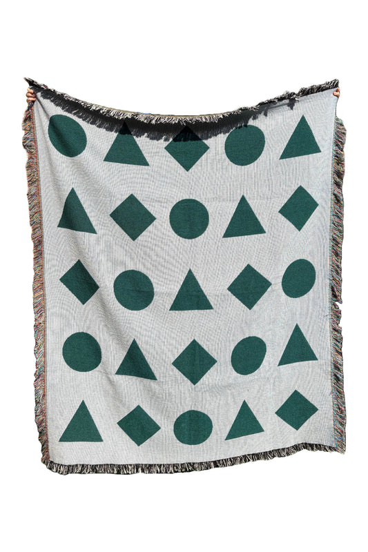 Green Geometric Shapes Woven Throw Blanket