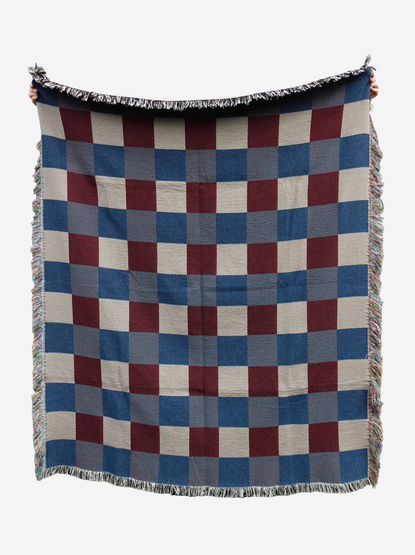 Beige & Green Gingham Woven Throw Blanket