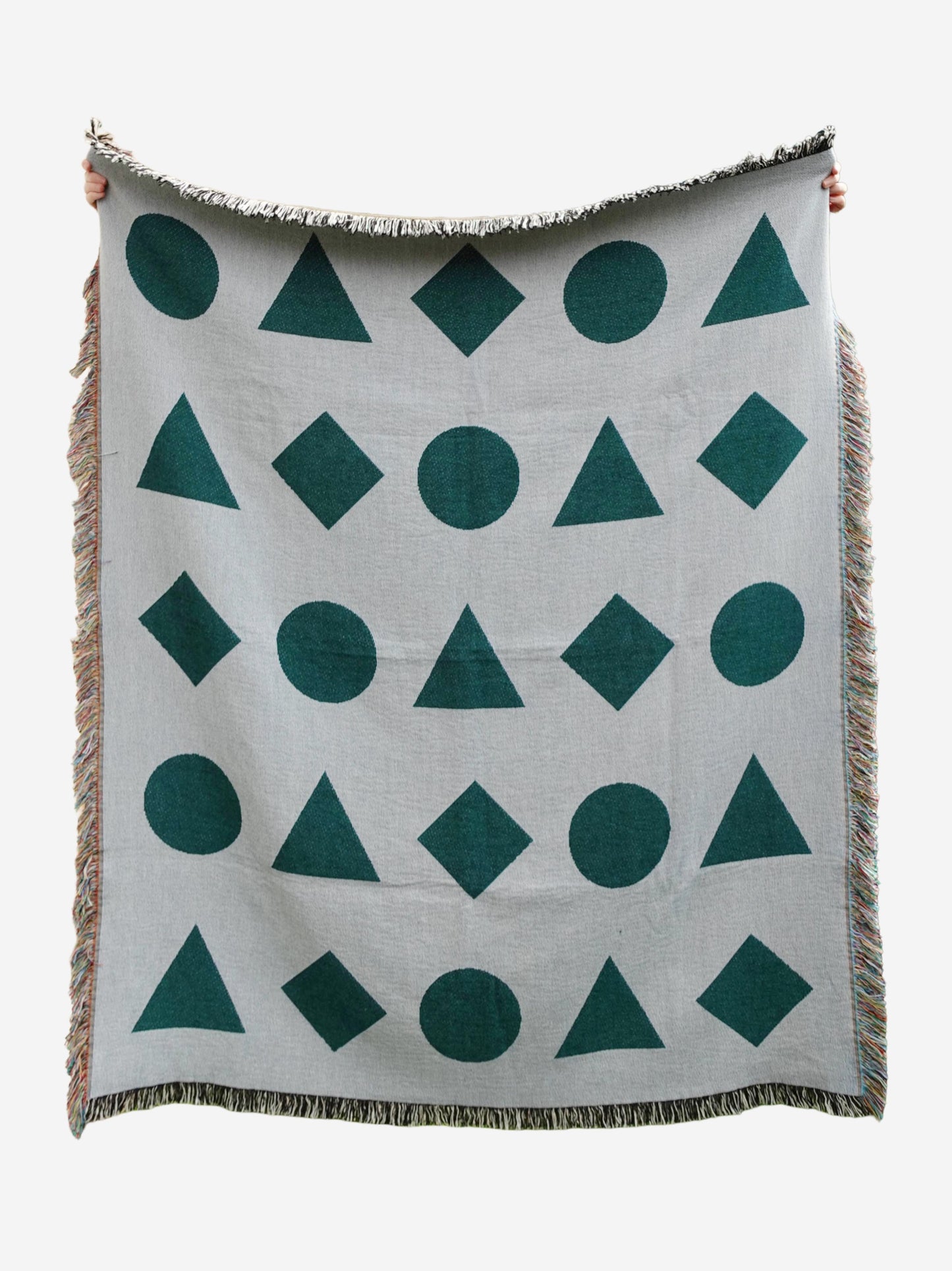 Green Geometric Shapes Woven Throw Blanket