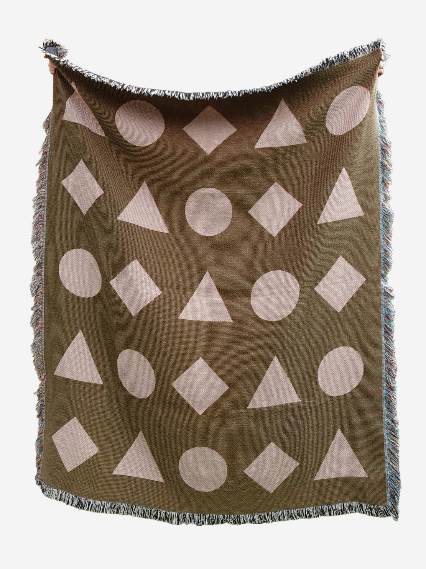 Green Geometric Shapes Woven Throw Blanket