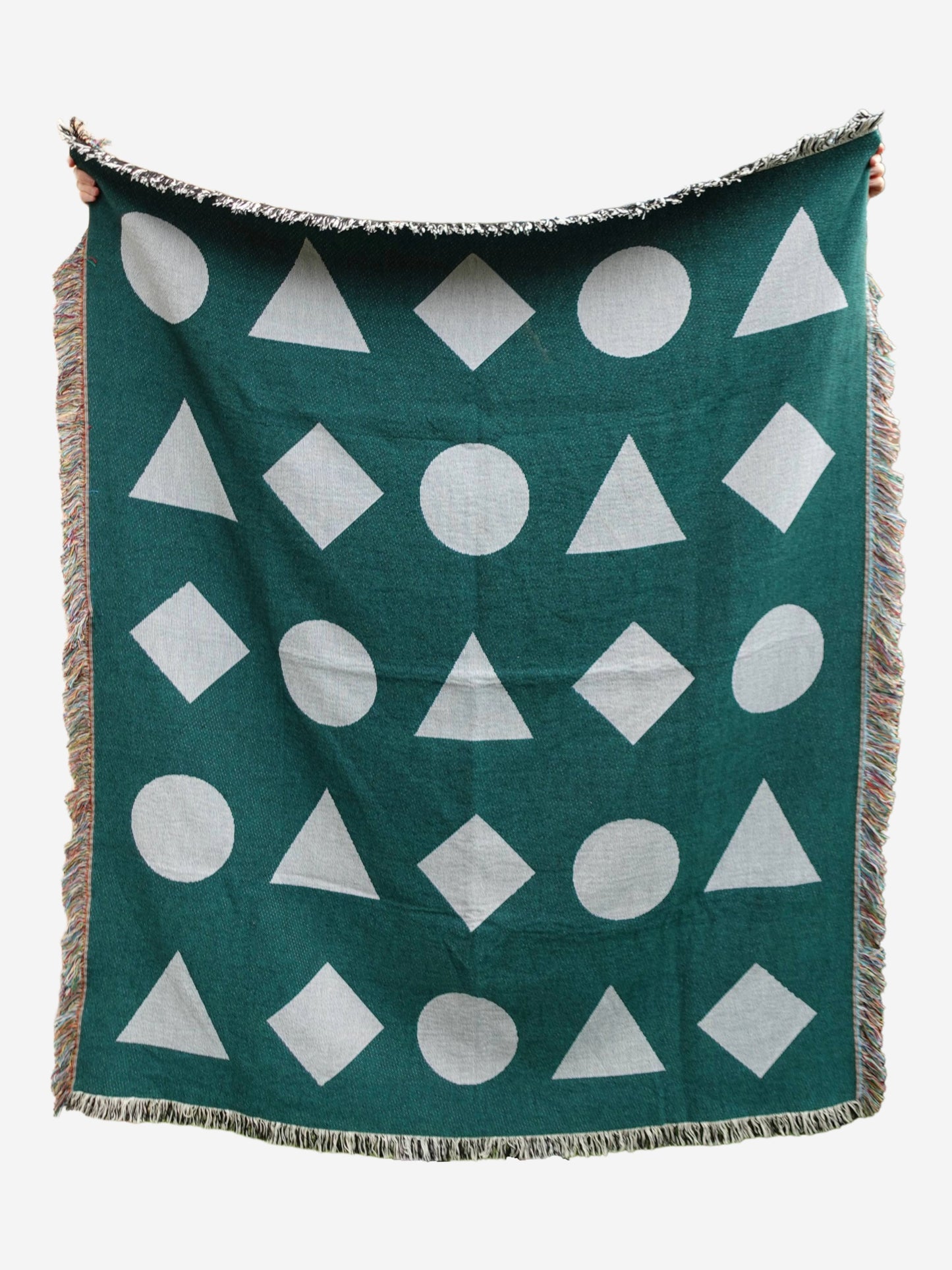 Blue Geometric Shapes Woven Throw Blanket