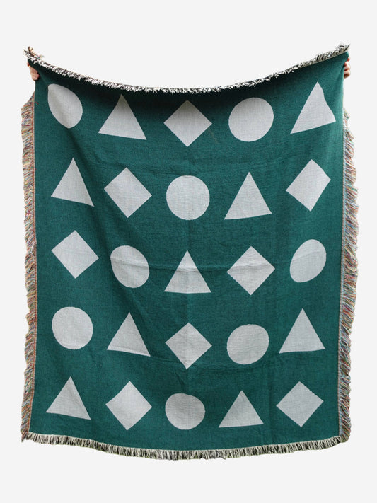 Blue Geometric Shapes Woven Throw Blanket