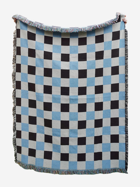 Blue & Brown Classic Check Woven Throw Blanket