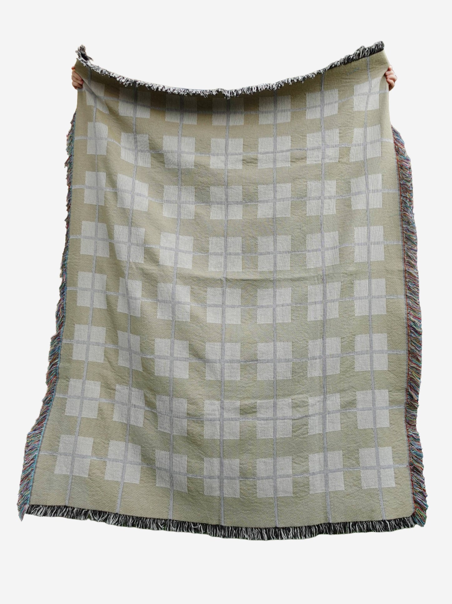 Olive Square Check Woven Throw Blanket