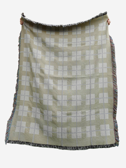 Olive Square Check Woven Throw Blanket
