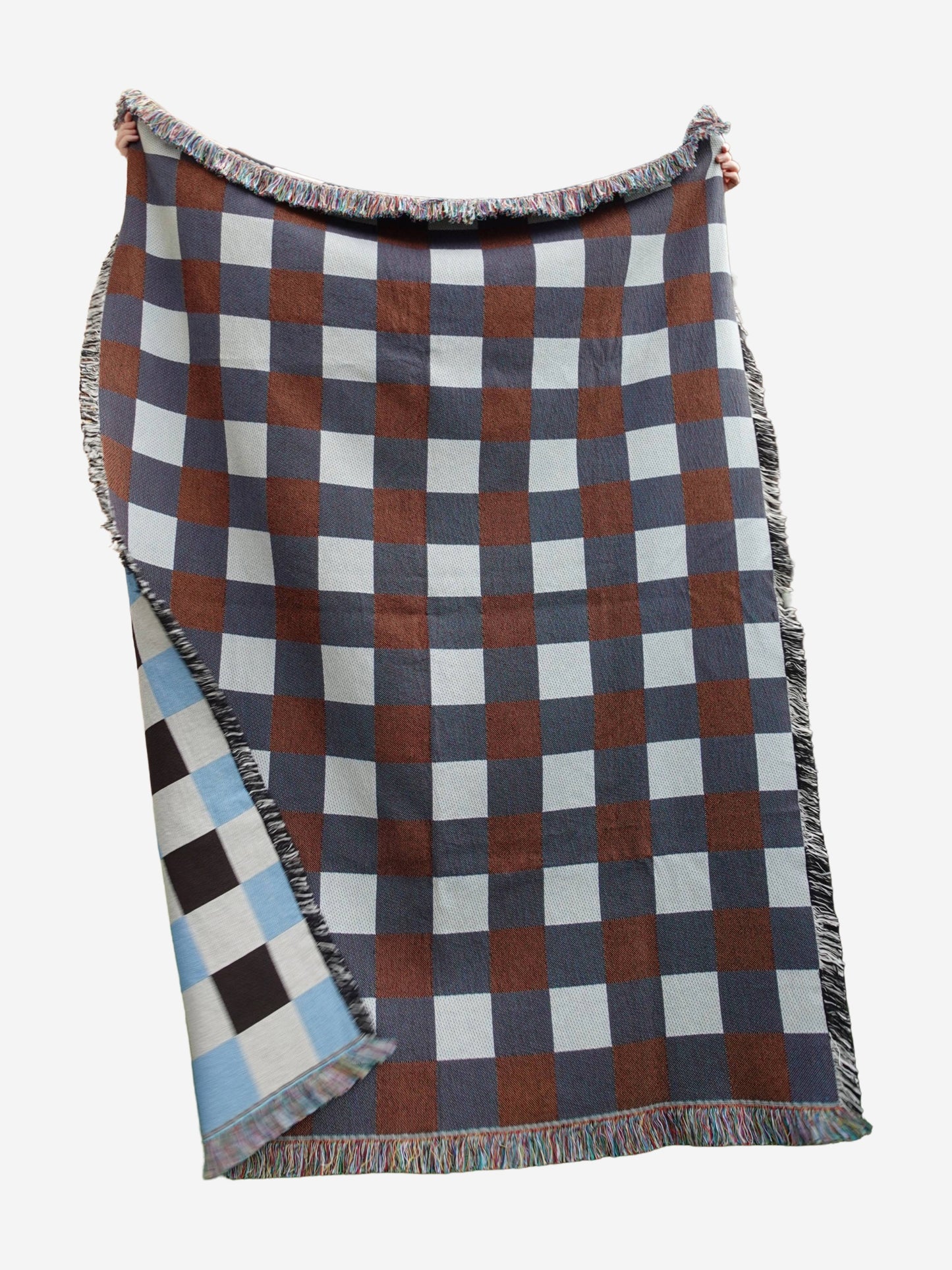 Blue & Brown Classic Check Woven Throw Blanket