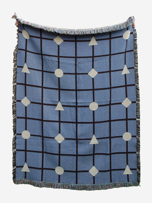 Blue & Brown Grid Woven Throw Blanket
