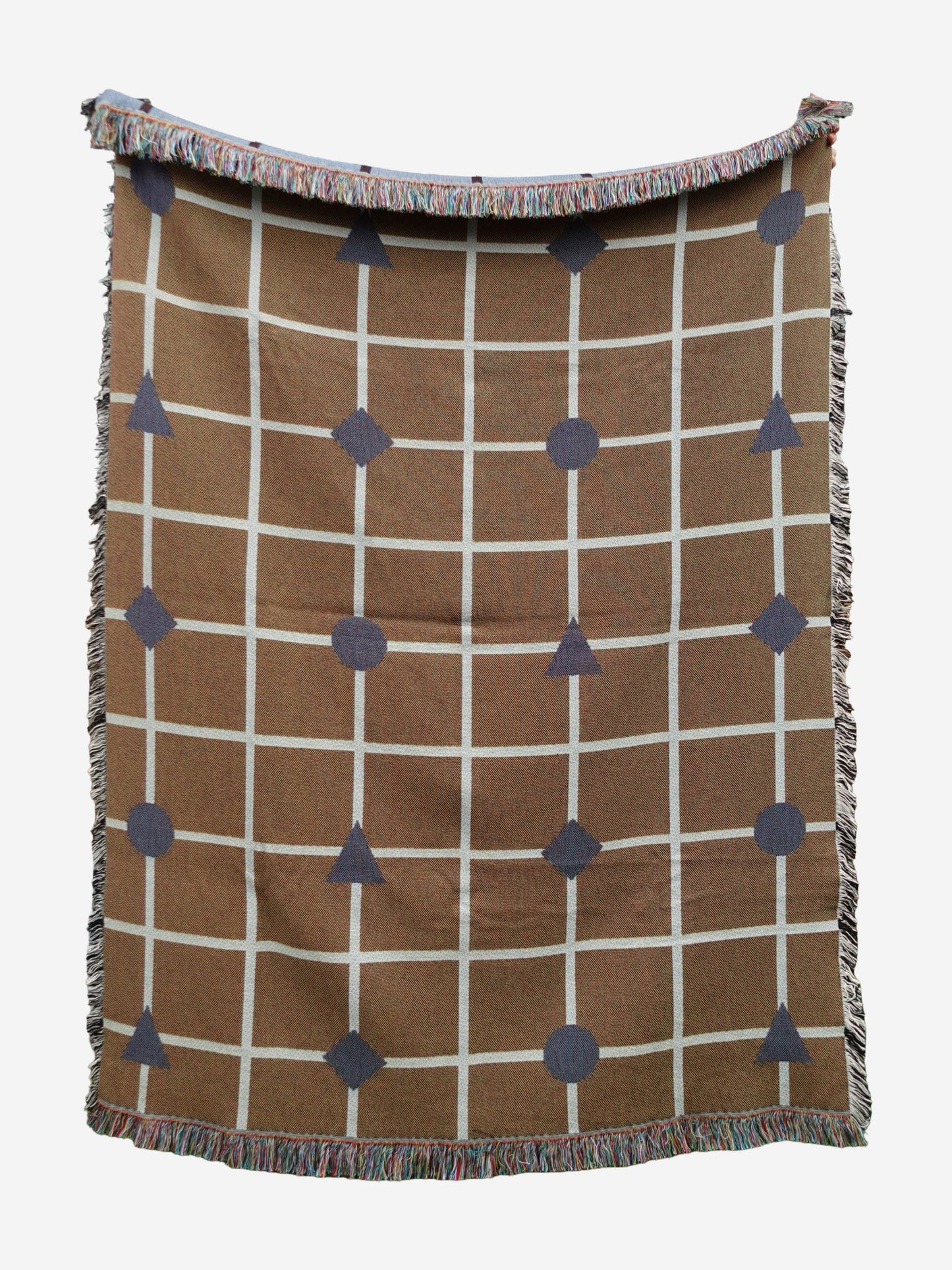 Blue & Brown Grid Woven Throw Blanket