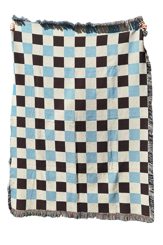 Blue & Brown Classic Check Woven Throw Blanket